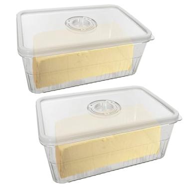 Imagem de Vellsenne Recipiente Hermético Para Queijo Com Registrador De Data, Pacote 2 - Armazenamento Geladeira, Creme, Fatias Cheddar, Tampa Protetora