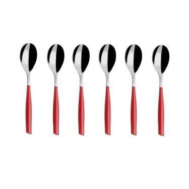 Imagem de Colher para Café 13cm Inox Jogo De 6 peças Vermelha Talheres Glamour B