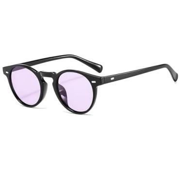 Imagem de Óculos de sol vintage masculino e feminino com rebite, óculos de sol fashion colorido espelhado, roxo, O