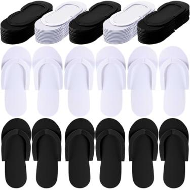 Imagem de JenPen 60 pares de chinelos descartáveis de pedicure de espuma, chinelos descartáveis, multicoloridos, dobráveis, para convidadas, salão, spa, hotel feminino, Branco e preto., One Size