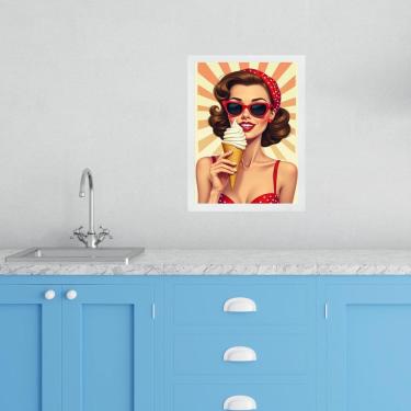 Imagem de Quadro Decorativo Cozinha Pin Up Com Sorvete 33X24Cm - Vidro
