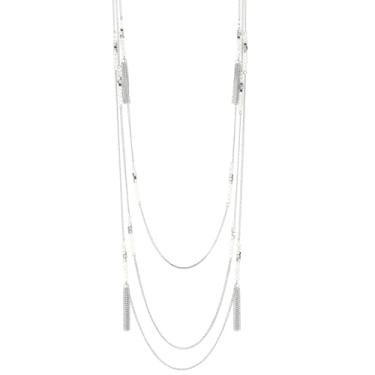 Imagem de Noessla Colar longo de prata em camadas para mulheres, colares de prata com contas de cristal com borlas, bijuterias de festa, presentes para ela, Cristal, Sem Pedra Preciosa