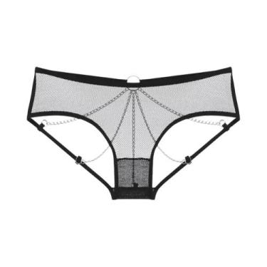 Imagem de Calcinha Tanga Sexy com Renda - Cintura Baixa e Design Oco, Preto, 2 u