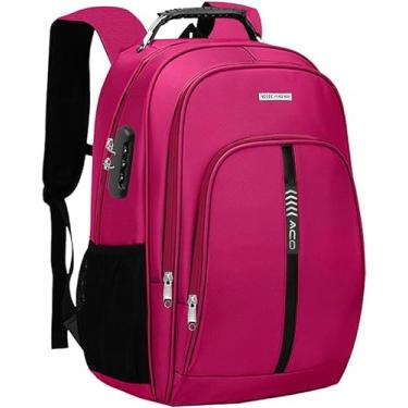 Imagem de Mochila Bolsa Masculina Feminina Unissex Reforçada Notebook Anti Furto Viagem Executiva Trabalho Faculdade Escolar Impermeável Resistente Saída USB Fone De Ouvido Cadeado Cabo De Aço (Rosa)