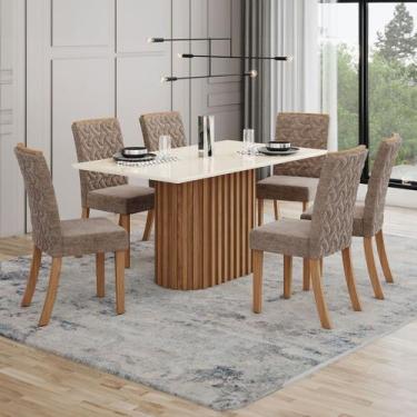 Imagem de Mesa de Jantar 6 Lugares Luana com Vidro Nature/Off White/Cacau - Pnr 
