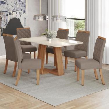 Imagem de Mesa de Jantar 6 Lugares Sales/Bella com Vidro Nature/Off White/Amêndo