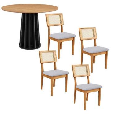 Imagem de Mesa Jantar Redonda 105cm com 4 Cadeiras Estofadas 100% MDF - Casa Lar