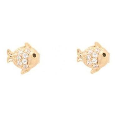 Imagem de Brinco Infantil Peixinho Pedra Zirconia Dourado 2 3 Furo - De Castro j
