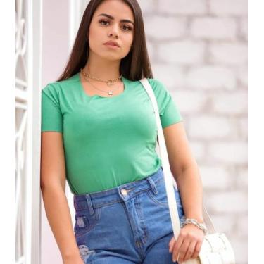 Imagem de Blusa feminina tecido suede manga curta basica - MODA FILO, Marrom, M