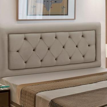 Imagem de Cabeceira Estofada Madeira Casal Belinha Reta (Capuccino)