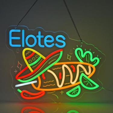 Imagem de JULHOVR Letreiro De Neon Elotes, Luzes Penduradas, Decoração Parede Para Negócios, Restaurantes, Lojas, Mercados, Food Trucks, Casa, Alimentação Usb, Ultrabrilhante, Regulável, 15,75 X 12,2 Polegada