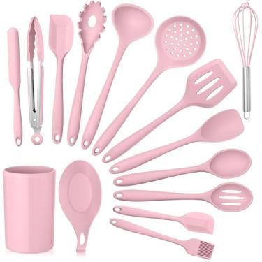Imagem de E-far Conjunto de utensílios de cozinha, utensílios de cozinha de silicone de 15 peças com suporte, antiaderentes e resistentes ao calor, inclui espátula de concha e espátula para cozinhar e assar