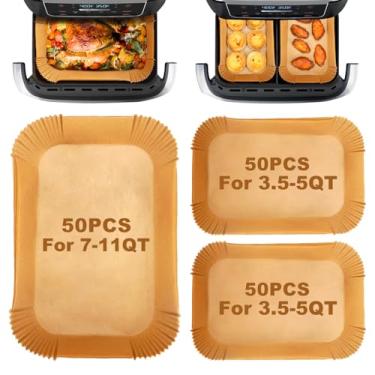 Imagem de Vailnd Forros descartáveis para fritadeira a ar Ninja DZ071 Foodi 7-QT/Instant Pot VersaZone 9QT/Topzee 11-QT, 100 peças de papel pergaminho pequeno para cesta divisória e 50 peças de forros de papel