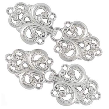 Imagem de Fecho de colchete de flor Bezelry Swirl com fecho de colchete, pacote com 4 pares com 65 mm x 28 mm de fixação., Prata, 28mm X 65mm, 6