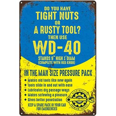 Imagem de KONMPFEY Placas de Metal Engraçadas Vintage Você Tem Porcas Apertadas Ou Uma Ferramenta Enferrujada? Wd-40 para Decoração de Caverna de Homem Decoração de Garagem Vintage para Homens 8 X 12"