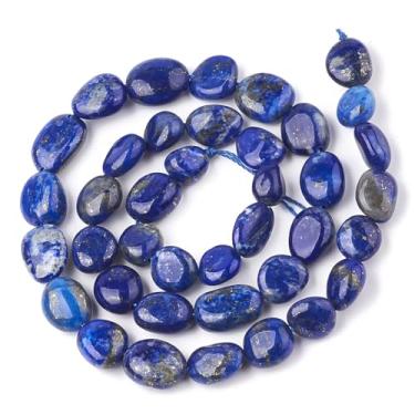Imagem de HAAMIIQII 50 peças, 5-8 mm, contas de lápis-lazúli naturais, irregulares, pedras soltas, pedras soltas para fazer joias, pulseiras DIY, colares, brincos