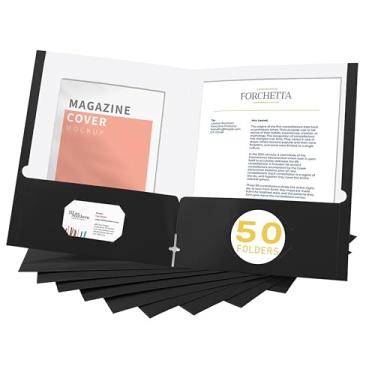 Imagem de Zzrywuty Pastas de arquivo com bolsos, tamanho carta, pacote com 50 pastas de papel com compartimento para cartão, duas pastas de bolso para estudantes, empresários, trabalhadores domésticos e de
