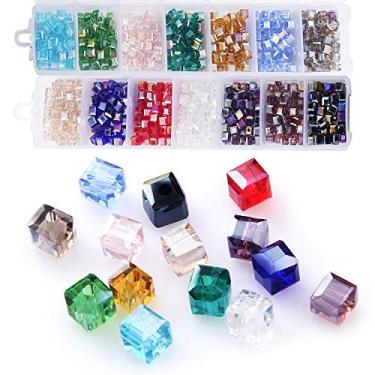 Imagem de Contas de vidro de cristal em cubo, contas de cristais por atacado (corte semelhante #5601) formato quadrado facetado 4 mm lote 700 peças 14 cores com caixa de recipiente grátis, ZHUBI