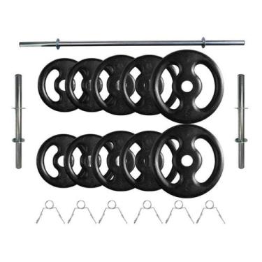 Imagem de Kit 30 Kg de Anilhas Ferro Fundido + Barras de Supino e Halteres - 2M