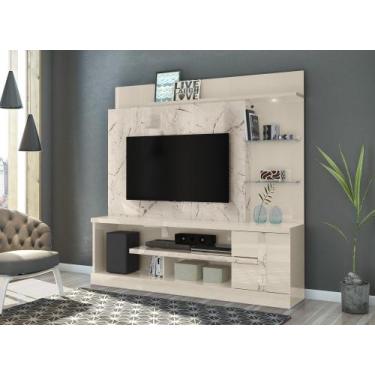 Imagem de Home Theater Alan com Led e Prateleira de Vidro 5mm - Calacata/Off Whi