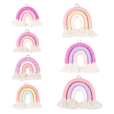 Imagem de Spritewelry Amuletos de borla arco-íris feitos à mão pingentes de borla arco-íris coloridos boêmios macramê pingentes para decoração de bolsa de mão de artesanato DIY