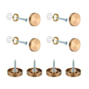 Imagem de YELARXI Parafusos de espelho 304 tampas decorativas de aço inoxidável fixadores de pregos, acabamento escovado de 25 mm adequado para ferragens de publicidade de sinal de espelho (8 peças ouro rosa)