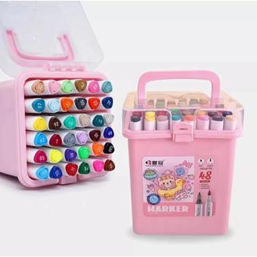 Imagem de KIT 24/36/48 Cores Aquarela Conjunto De Canetas Marcadores De Arte Com Ponta Dupla/Tinta Base De Alcool Escritório/Escol (rosa, 36)