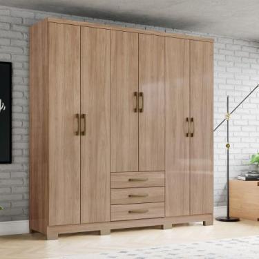 Imagem de Guarda-roupa 180,5cm 6 Portas 3 Gavetas Caju Henn, Jequitibá Brilho