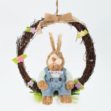 Imagem de Guirlanda Coelho De Páscoa Enfeite Decorativo Em Palha 28cm