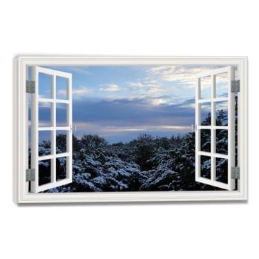 Imagem de LKXGRRSFG Impressão em tela Return To NormalFaux Window Nature Scene – Arte de paisagem realista para decoração de parede de casa 31,5 x 119,9 cm