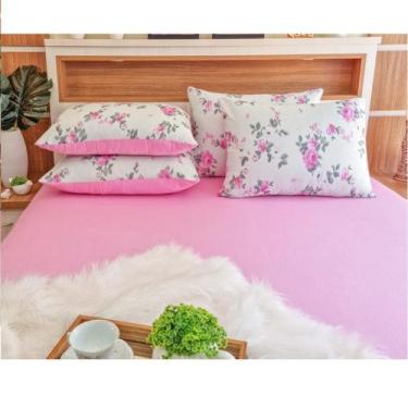 Imagem de Jogo de Lençol com Fronha Casal Cor Chiclete Camitalia 100% Algodão Fi