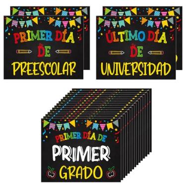 Imagem de PETCEE Placa Espanhola de Primeiro e Último Dia de Escola - 25,4 x 20,5 cm Español Placa de Retorno para Fotos para Crianças Meninas Meninos Reutilizáveis 15 Grades Pré-Escolar Jardim de Infância para