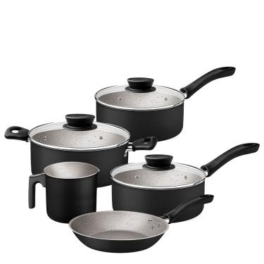 Imagem de Jogo de Panelas 5 Peças Tramontina Linz em Alumínio com Revestimento Antiaderente Starflon Max – Preto