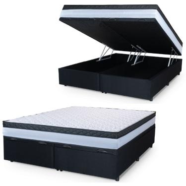Imagem de Cama Box Baú Casal King Colchão Com Molas Ensacadas 193x203x63cm Dunas Branco/preto Hellen Branco / Preto
