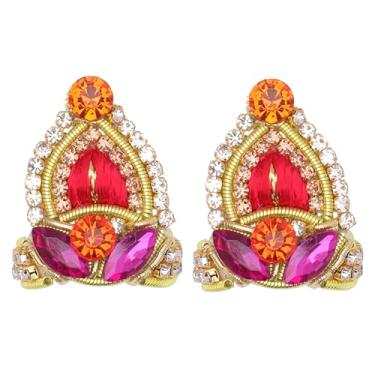 Imagem de Conjunto de 2 designers Ladoo gopal Mukut para Laddu Gopal Devi Maa Radha Krishna Ganesha Deusa Indiana Deusa Sringar Joias para Deus Idol Estátua Janmashtami (Tamanho ídolo: -0) (Multicolorido)