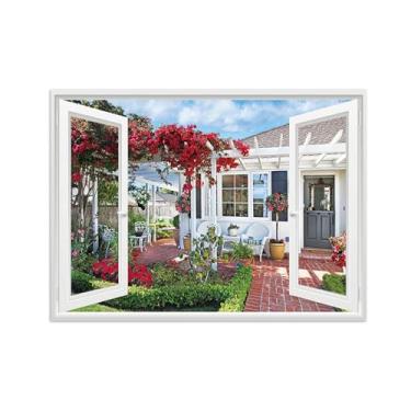 Imagem de Impressões Janela Falsas-Casa jardim-Paisagem Urbana Pinturas em Tela-Quadro para Decoração Sala de Estar 50x70cm Sem Moldura