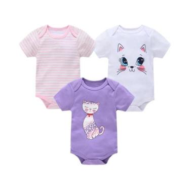 Imagem de Body de Algodão Manga Curta Bebê (0-12 Meses) - Kit com 3 a 6 Peças, H