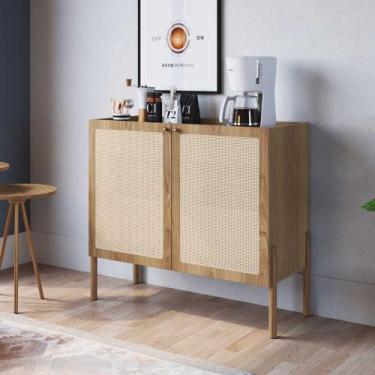 Imagem de Balcão Bar Orfeu 2 Portas 93cm Palhinha Pé Madeira Boho Móvel na Caixa