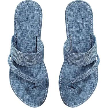 Imagem de Sandálias femininas jeans sólidas, sandálias femininas sem cadarço, chinelos corretores de valgo com suporte para arco, para namoradas e mães(Light blue,39 EU)