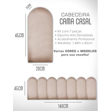 Imagem de Kit Cabeceiras Nuvem Infatil Estofada Cerquinha Modular Cama Solteiro Casal King Queen 45X20 Módulos Adesivos (Bege, Casal)