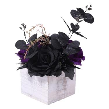 Imagem de Arranjo de flores de Halloween, vaso de – estilo gótico, buquê de flores pretas artificiais do Dia dos Mortos com decorações de centros de mesa para dormitórios de hotel