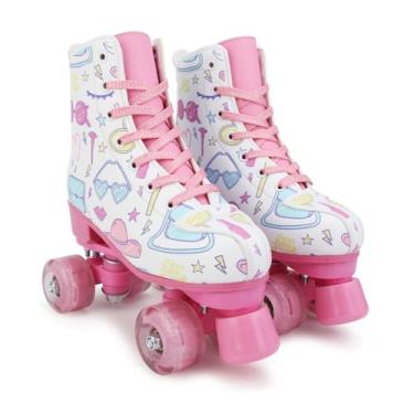 Imagem de jessie Patins para meninas de 6 a 12 anos com rodas iluminadas de couro PU para crianças, mulheres, jovens e iniciantes ao ar livre (branco, 34-juvenil/feminino 4/masculino 3,5)