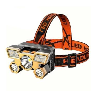 Imagem de Lanterna de Cabeça LED Recarregável USB 5 Leds Longo Alcance com 4 Modos de Iluminação Resistente à Água para Camping Pesca Ciclismo Trilhas Obras e Emergências