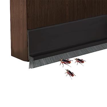 Imagem de YINGD Varredura De Porta Para Parte Inferior Da Porta, Varredor Adesivo Para Parte Inferior Da Porta Com Escova, 39 Batentes De Porta De Silicone Ajustáveis, Isolamento Acústico - Preto