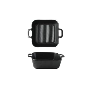 Imagem de Prato de bife preto japonês fosco criativo lanche comercial prato de sushi fosco - prato de cozimento quadrado de 20 cm