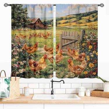 Imagem de Cortinas de cozinha de galo, fazenda rural animal rural rústico com estampa de galinha em aquarela blackout para janela, tratamentos para quarto, sala de estar, sala de jantar, 2 painéis, 139 x 99 cm