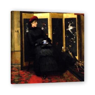 Imagem de A Visitor John Lavery Iconic Realist Portrait & War Scene Canvas Art – Decoração de parede irlandesa atemporal para casa emoldurada 39,98 x 39,9 cm