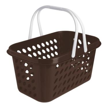 Imagem de Cesta Cestinha Plástica Supermercado Compras 3L c/Alça Resistente Leve Mulituso Portátil (Marrom)