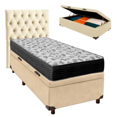Imagem de Cama Box Bau + Colchão Solteiro Ortobom D33 Iso100 + Cabeceira Estofad