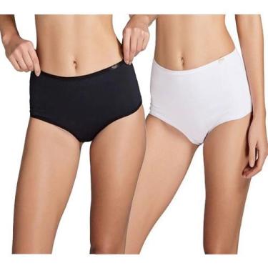 Imagem de Kit 2 Calcinhas Sloggi Maxi 24545 Poliamida Modelagem Alta, Preto, Bra